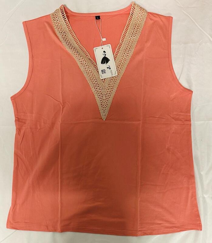 New Ranphee Women&rsquo;s Large Coral Lace Trim V-Neck Tank Top