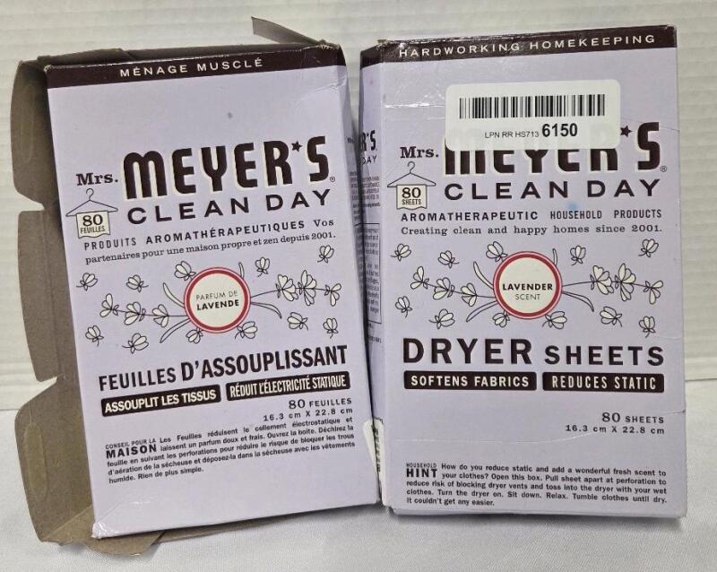2 New Mrs Meyers Clean Day Dryer Sheets Lavander Opened Box