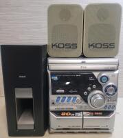 JVC 3-CD Bookshelf Stereo with KOSS Speakers & RCA Bass Box . Tested Powers Up , Not Tested Beyond Power Up