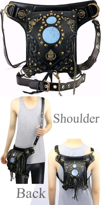 New Steampunk Crossbody Shoulder Bag Messenger Gothic Waist Fanny Pack Chain Drop Leg Hip Holster Belt Purse Pouch