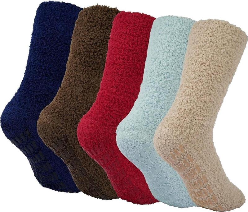 5 New Pairs Size 6-12 Men's BENSORTS Slipper Socks, Cozy Warm Fuzzy Hospital Socks Soft with Grips