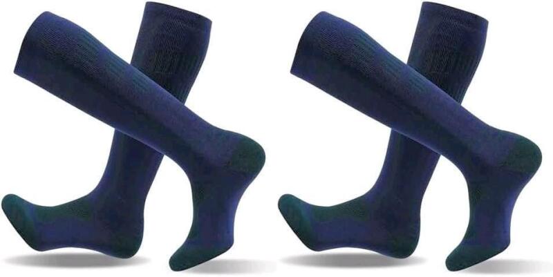 2 New Pairs Size MED Men's Merino Wool Blend Ski / Snowboarding Socks, Navy Blue