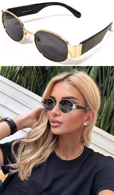 New Retro Polarized Sunglasses for Women Trendy Classic Small Oval Gold Frame Designer Black Sunglasses, A1:gold Frame Black Lens, SmL