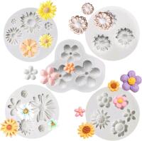 New KALAIEN 5 Pieces Fiower Fondant Cake Molds Fondant Silicone Mold Daisy Flower, Rose Flower, Chrysanthemum Flower Candy Silicone Molds Set for Chocolate, Designs Up To 2" Across
