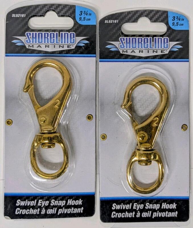 2 New Shoreline Marine 3.75" Eye Snap Swivels, Brass, SL52161-X