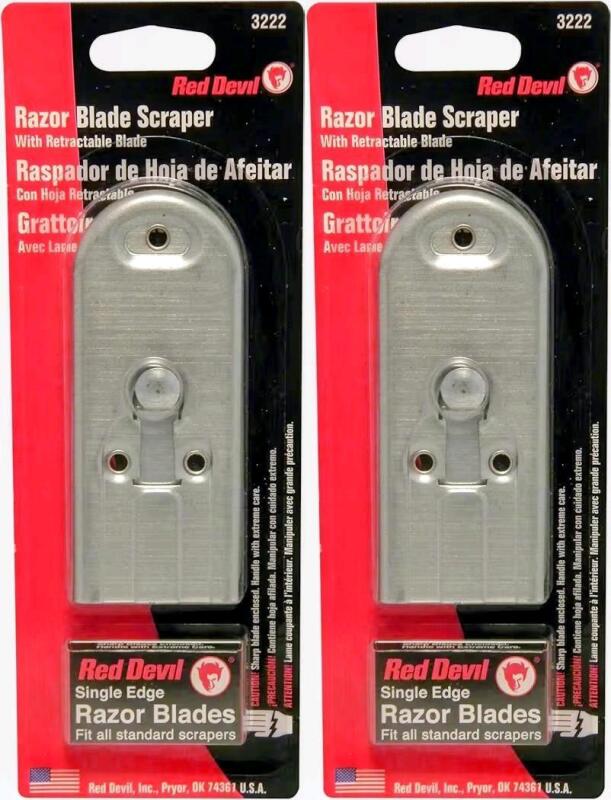 2 New RED DEVIL Push/Pull Window Scaper, Single Edge Razor Blade Scrapers With Retractable Blades #3222