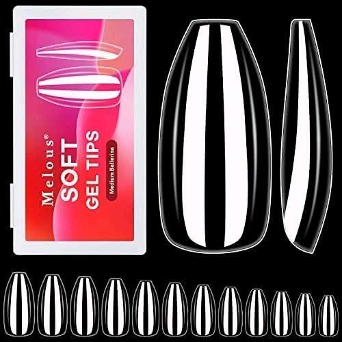 New Melous Medium Ballerina Nail Tips, Melous 600 PCS Full Cover Stright Clear False Nail Tips Gel x Nail Tips