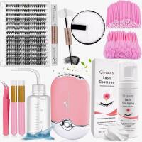 New Qiveaory Lash Extension Kit DIY Individual Lash Clusters (280Pcs 40D Mix 12-18mm) with Lash Bond and Seal USB Portable Lash Fan 150ml/5.07fl.oz Lash Shampoo Tweezers Applicator Mascara Brush