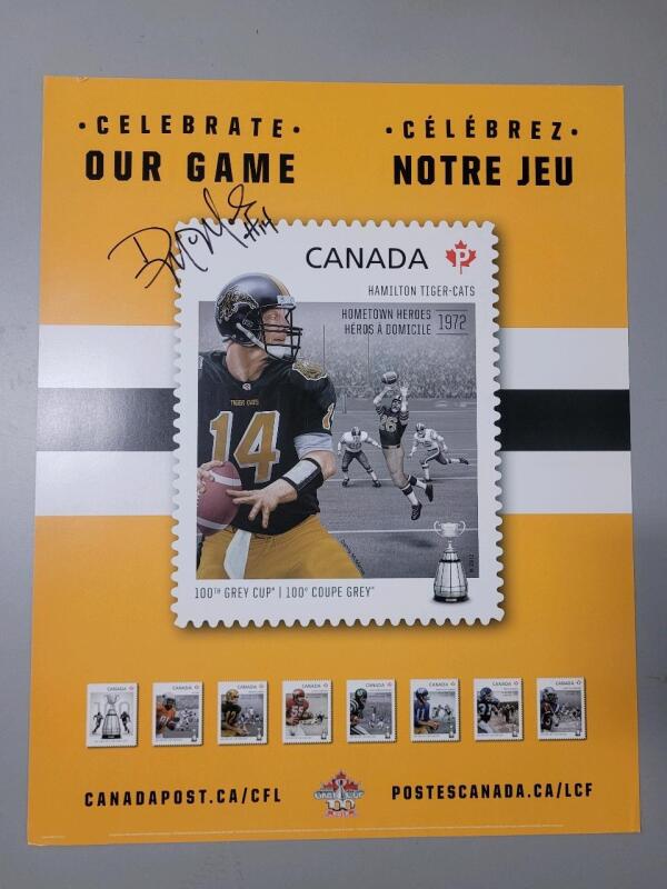 2012 Canada Post 100th Grey Cup Anniversary Hamilton Ti-Cats Home Town Heros Signed Danny McManus Double Sided Poster . Measures 22"&times;28" .
