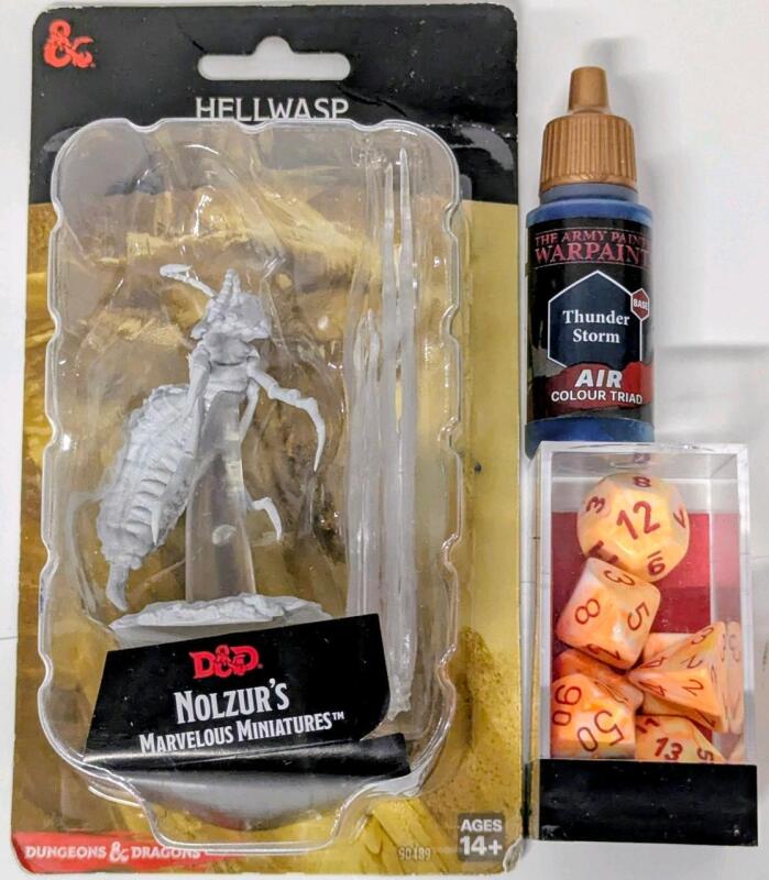 New CHESSEX 27453 Festive Starburst Red Polyhedral 7-Die Set, D&D Nolzur's Marvelous Miniatures: Hellwasp & The Army Painter Warpaints THUNDER STORM Air Colour Triad (Premixed, Airbrush-Ready Acrylic Paint)