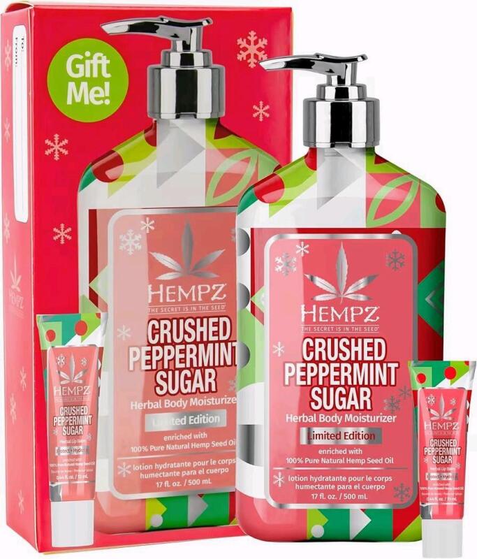 New HEMPZ Crushed Peppermint Sugar Limited Edition Gift Pack : Herbal Body Moisturizer & Lip Balm