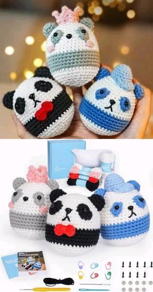 New ZZ00011 CROCHET BOX Crochet Kit for Beginners - 3 PCS Pandas Crochet Kit, Learn to Crochet, Include Step-by-Step Video, Tools, Starter Crochet Kit Gifts for Adults, Teens