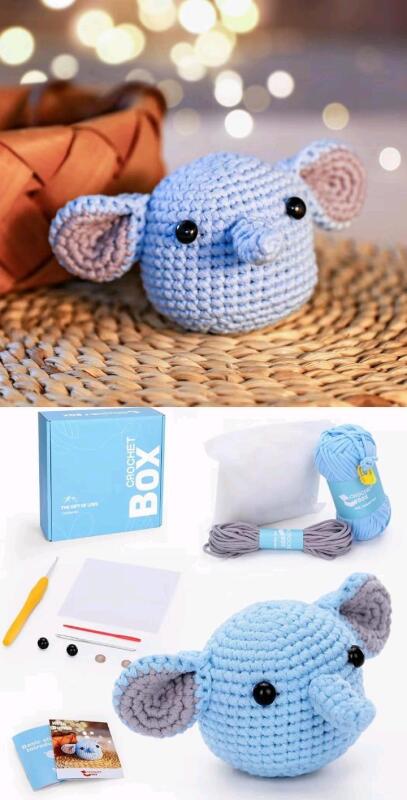New ZZ00134 CROCHET BOX Crochet Kit for Beginners: Elephant Crochet Kit for Adults, All You Need In, Include Easy Knitting Soft Yarn, Step-by-Step Video, Hook, Birthday Gift for Adults, Teens