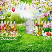 New 10X10FT Spring Easter Garden Photography Backdrop Easter Backdrops for Photography Green Grass Lawn Pink Floral Fence Background Baby Children Birthday Party Decorations Banner DH-1105