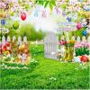 New 10X10FT Spring Easter Garden Photography Backdrop Easter Backdrops for Photography Green Grass Lawn Pink Floral Fence Background Baby Children Birthday Party Decorations Banner DH-1105