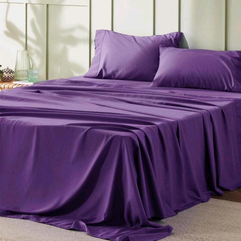 New Queen Size BEDMOON Purple Bed Sheet Set, Flat Sheet, Fitted Sheet & 2&times; Standard Pillowcases