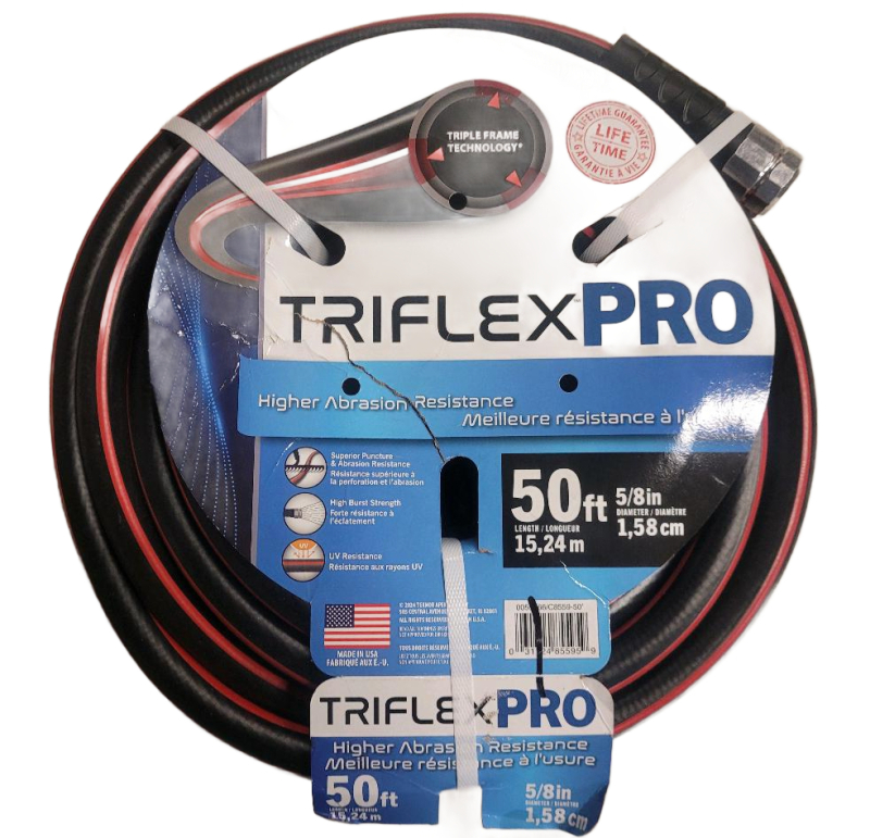 Triflex Pro 50 ft Garden Hose, 5/8 in Diameter, Triple Frame, Metal Fittings, USA Made