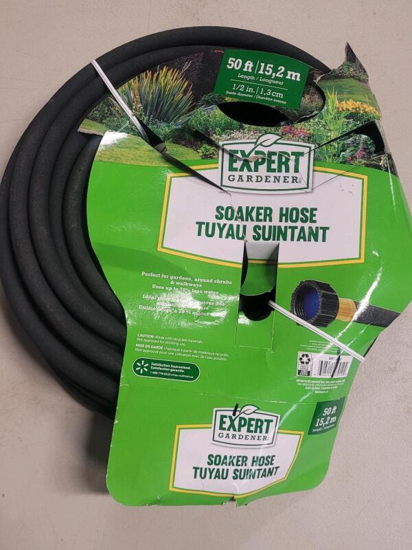 New Expert Gardener Soaker Hose 50 ft Length, 1/2 in. Diameter, Recycled Rubber, UPC 628915839104
