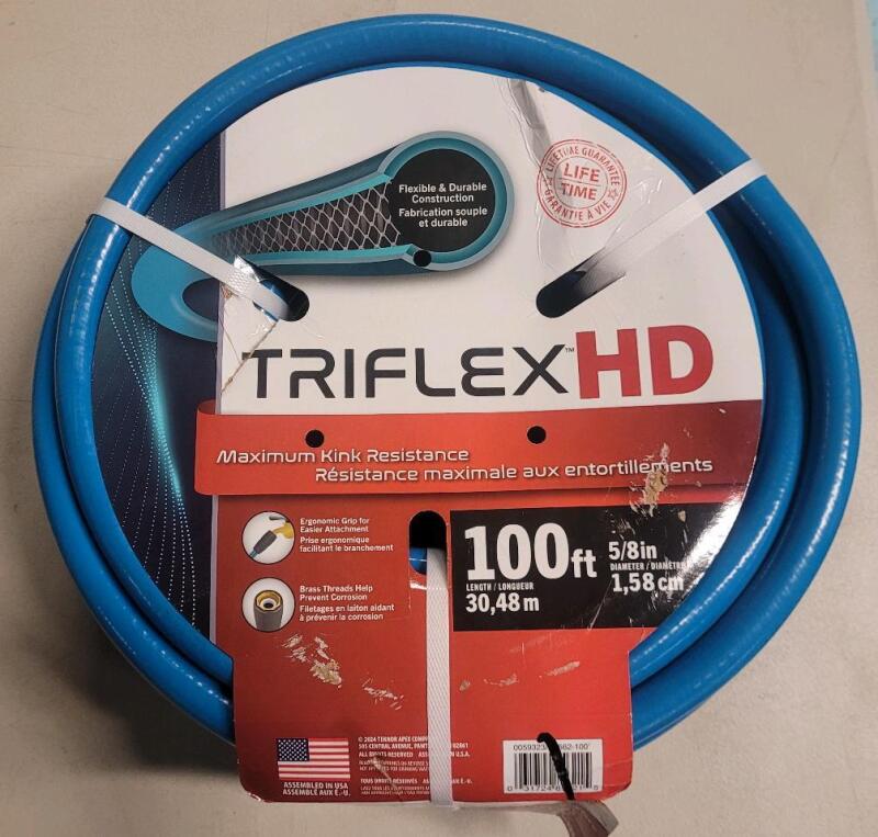 New Triflex HD 100ft 5/8in Heavy-Duty Blue Garden Hose, Brass Threads, Maximum Kink Resistance, USA