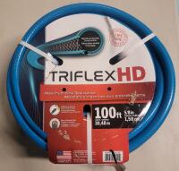 New Triflex HD 100ft 5/8in Heavy-Duty Blue Garden Hose, Brass Threads, Maximum Kink Resistance, USA