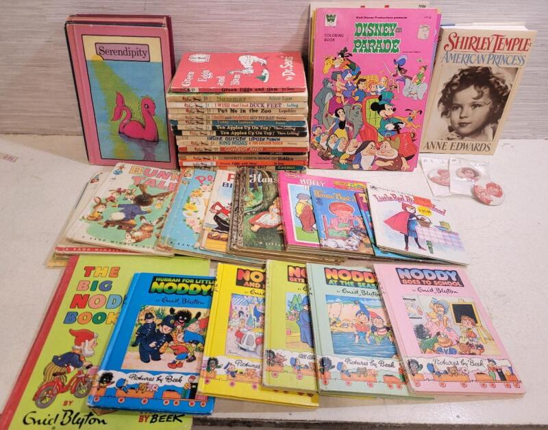 Vintage Children&rsquo;s Book Lot: Dr. Seuss, Noddy, Rand McNally, Shirley Temple Book & Buttons