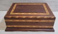 Decorative Inlaid Wood Keepsake Box, 13"x10" Hinged Lid, Felt Lined, Multi-Wood Border Design