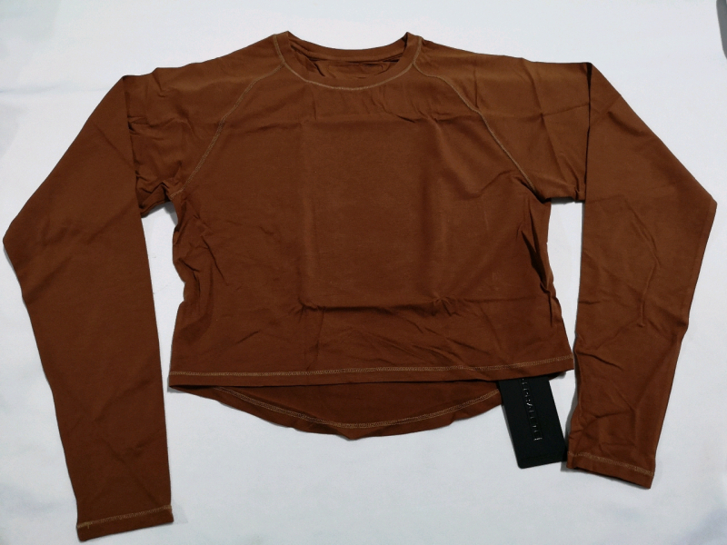 New ALPHALETE Women's sz XL Premium Long Sleeve Crop Top: (Mahogany)