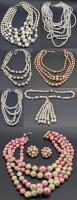 Assorted Vintage Faux Pearl & Beaded Necklaces + Clip-On Earrings, Most Stamped Japan, Multi-Strand & Tassel, Up To 18" Long, 1 Necklace Missing Hook Clasp