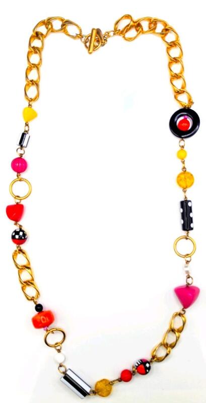 Funky Signed Vintage CHARMELEON Necklace, Toggle Clasp, 37" Long
