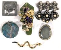 6 Vintage Brooches Up To 4" Long