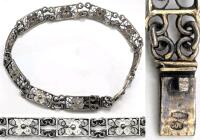 Vintage Sterling Silver Filigree Panel Bracelet Intricate Floral Wirework Design, Box Clasp. 6.5" Long