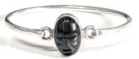 Vintage Taxco Mexico 925 Sterling Silver Black Onyx Carved Mask Bracelet, 2.5" &times; 2"
