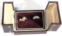 Couples' Rings Size 7 Cluster & 9 Solitaire in Vintage Columbia Ring Box, Solitaire Stamped