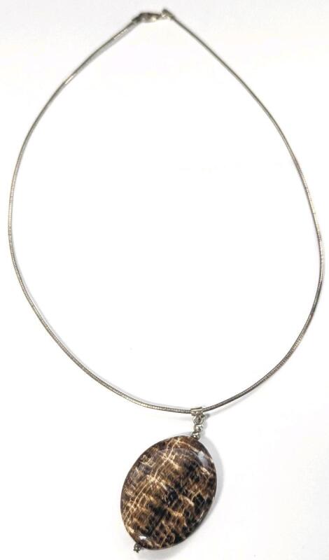 Polished Aragonite Pendant on 15" Sterling Silver Chain Stamped 925