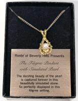 Vintage Ronte of Beverly Hills The Filigree Pendant with Simulated Pearl on 18" Magnetic Chain