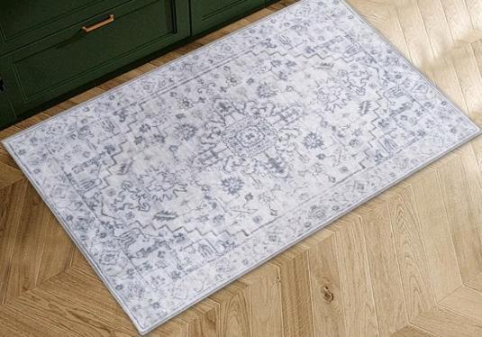 New - Dolic 2&times;6 Runner Rug . Washable Non-Slip Low Pile Ultra Soft Print Distressed Runner Rug . Vintage Grey