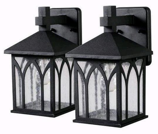 New 2-Pack Project Source Outdoor Wall Lanterns Set, Model 085ST008A042, Black, ETL Rated,