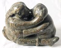 Large Signed Vintage 1999 Inuit Soapstone Kissing Couple Carving
