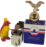 Vintage Banthrico 1929 Ford Coin Bank, Avon Bold Eagle After Shave Bottle, Marx Penguin Wind-Up Toy