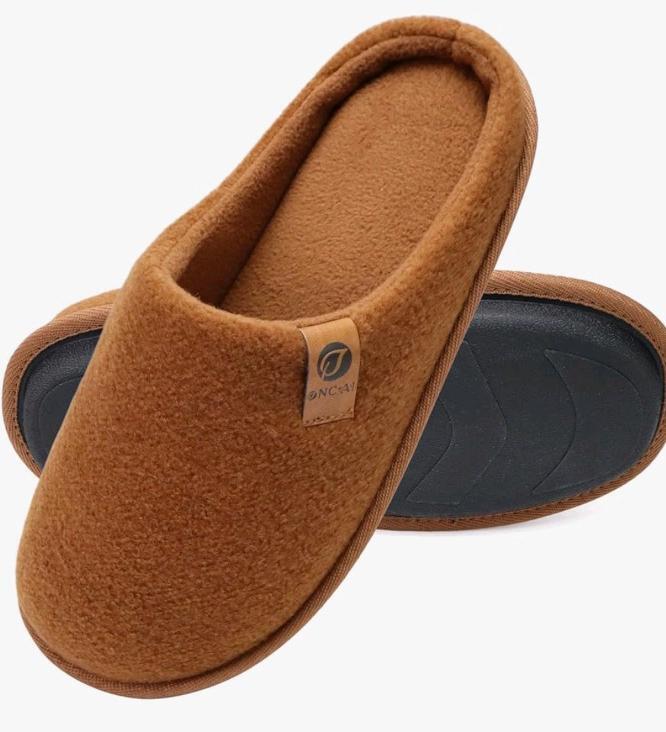 New Size US 9 Men's ONCAI Scuff Slippers, (UK 8.5, EU 43), Memory Foam, Non-Slip, Brown