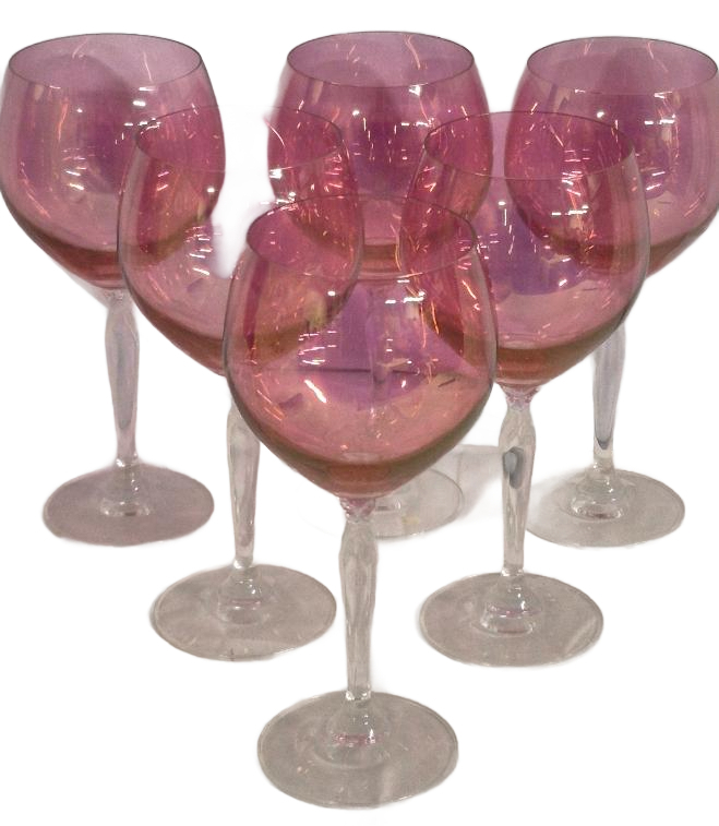 Set of 6 Pink Balloon Wine Glasses, Twisted Stem, 20oz, Large Bowl, Elegant Glassware