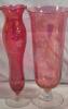 Pair of Pink Hand-Blown Etched Art Glass Vases, Floral and Grape Motifs, ~12 Inches Tall - 2