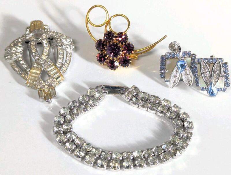 Vintage Signed Flex Sterling Screw-Back Earrings, Shoe Cover, Brooch & 6.5" Long Bracelet
