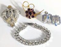 Vintage Signed Flex Sterling Screw-Back Earrings, Shoe Cover, Brooch & 6.5" Long Bracelet