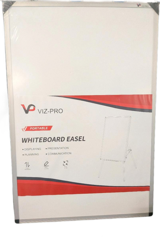 As-New VIZ-PRO Portable Whiteboard Easel EB2436TL, 24"x36", Aluminum Frame, Adjustable Height, Tray