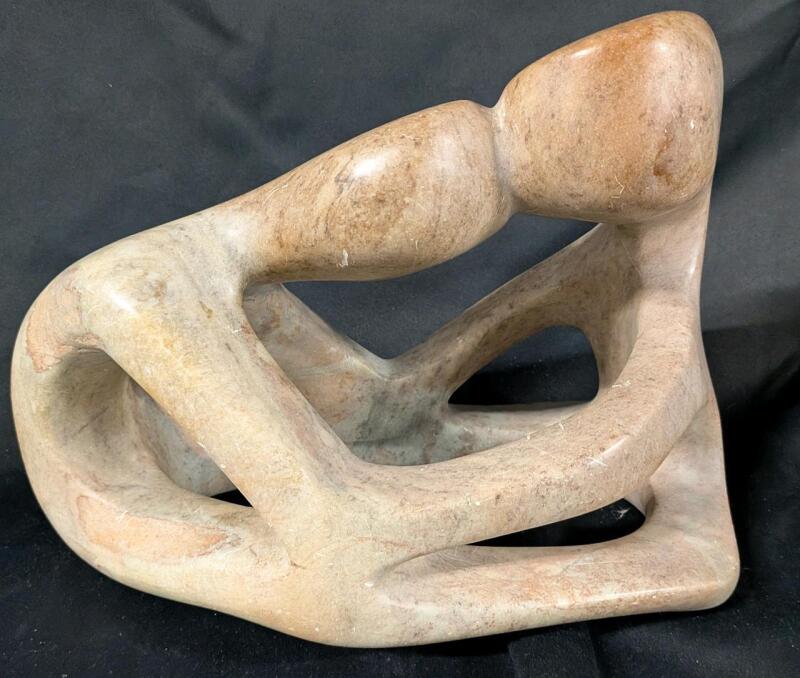 Abstract Stone Reclining Figure Sculpture, Soapstone, 16"x10"x8", Polished Modernist Art