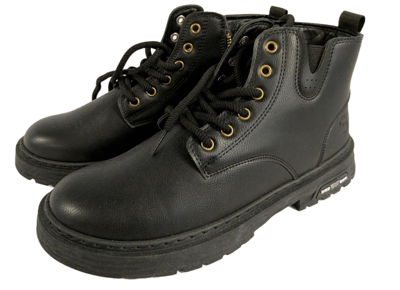 Size 45 EU (US 11.5-12) Men's Black Synthetic Leather Ankle Boots, , Lace-Up, Zipper, Fashion Sport