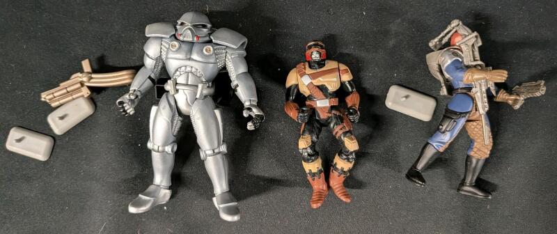 Vintage Battlestar Galactica Trendmasters Figures: Cylon Centurion, Starbuck, Colonial Warrior, 6" +