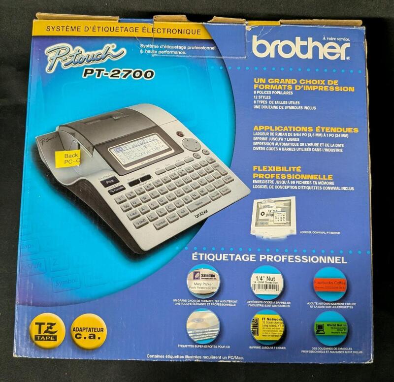 Brother PT-2700 Electronic Label Maker, TZ Tape, 1" Max Width, USB, AC Adapter, QWERTY Keyboard, Untested
