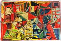 Cubist Abstract Canvas, Picasso Signature, Museu Picasso & MoMA Stamps, 23.5" &times; 13.5" Print